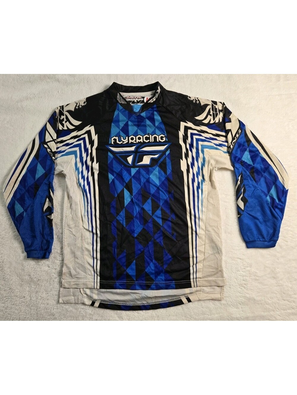 Fly Racing Kinetic Blue Geometric Long Sleeve Motocross Racing Jersey - Mens M